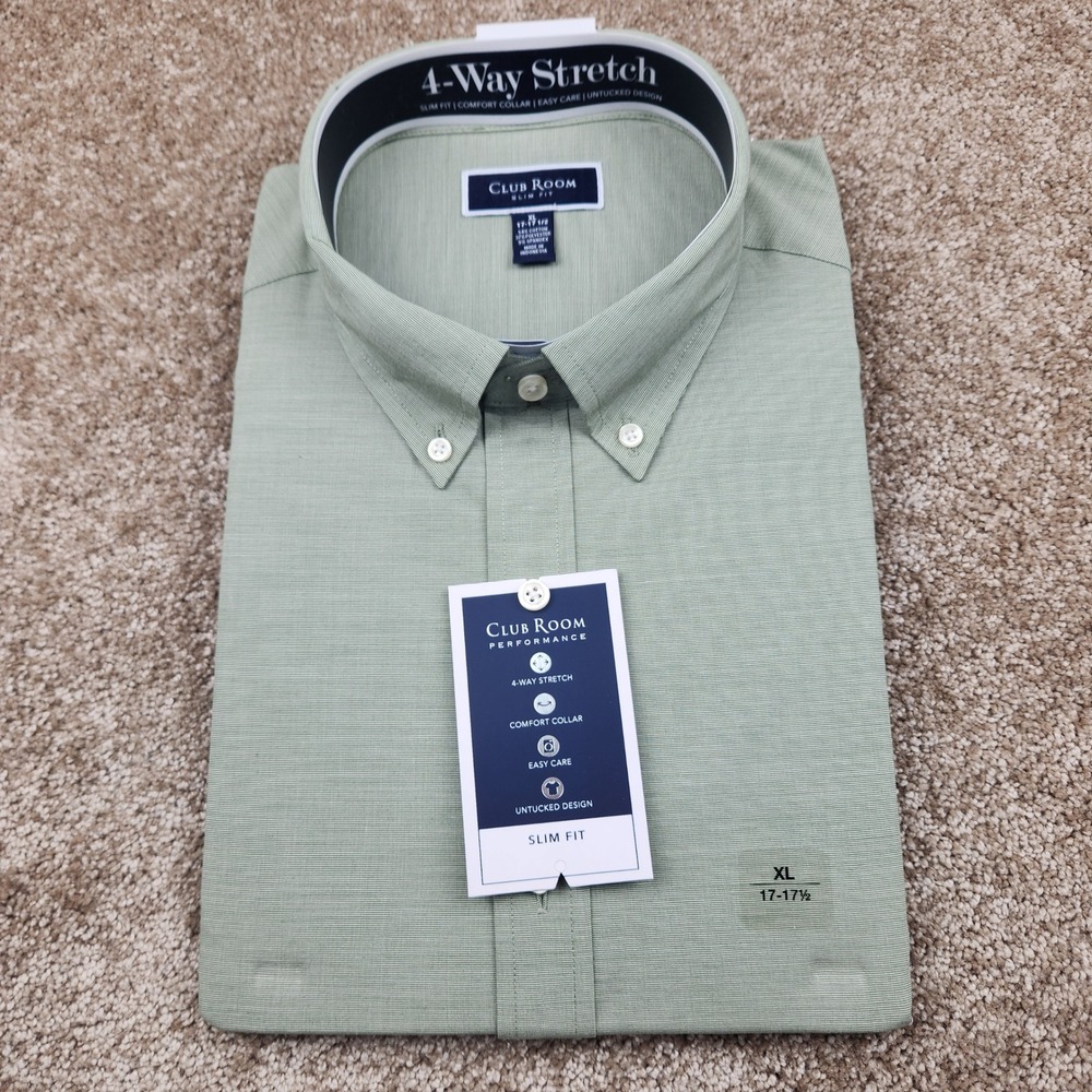 Club Room‎ Performance Slim Fit Button Shirt XL Olive 4 Way Stretch Design NWT
